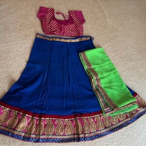 Indian chaniyacholi in Blue/pink/green